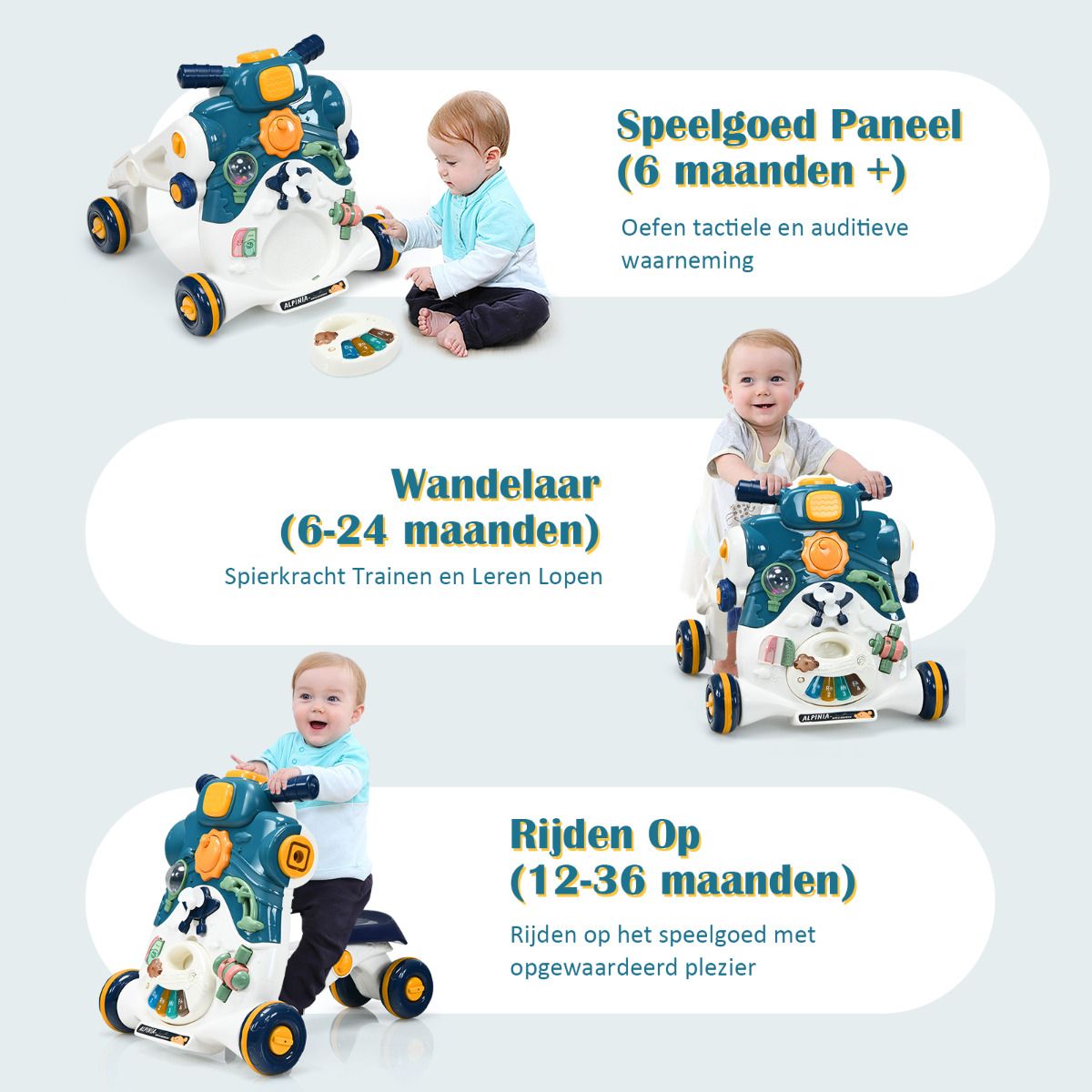 Coast 3-in-1 Kinderwagen mit Musik, Licht und Spielbrett - Dunkelblau - 56 x 46 x 46 cm