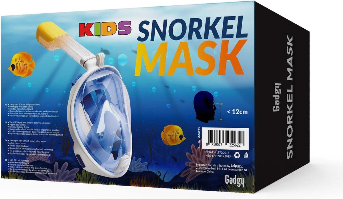 Gadgy Tauchmaske Full Face Kids - Taucherbrille mit Schnorchel - Schnorchelset Kids - Schnorchelmaske - Blau
