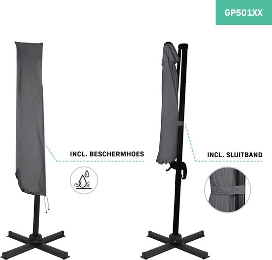 VONROC Premium Floating Parasol Bardolino Ø300cm - Inkl. Kreuzfuß & Schutzhülle - Runder Sonnenschirm - 360° drehbar - Neigbar - UV-beständiges Tuch - Grau