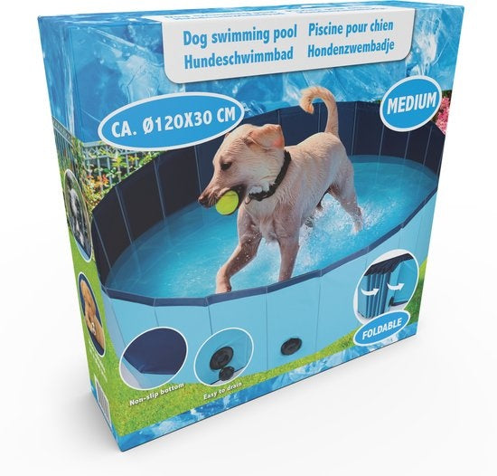 maxxpro Hundeschwimmbad - 120 x 30 CM - Mittlere Hunderassen - Faltbares Hundebad - Anti-Rutsch-Boden - mit Entleerungsventil - Blau