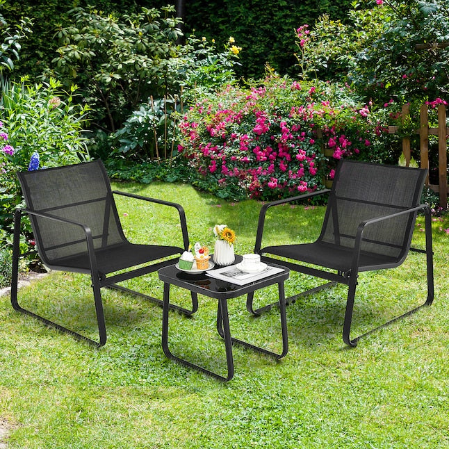 3-tlg. Gartenmöbelset Balkonset mit 2 Stühlen und Tisch - Schwarz, Maße Stuhl 58x60x85 cm, Tisch 60x60x72 cm