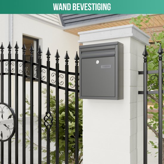 Avalo Briefkasten Schwarz Edelstahl - Wandbriefkasten - Inkl. Montagematerial & 2 Schlüssel