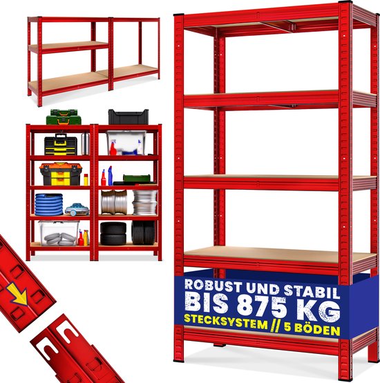 Regalschrank 2er Set - 180x90x40cm Belastbar bis zu 1750kg - Rot