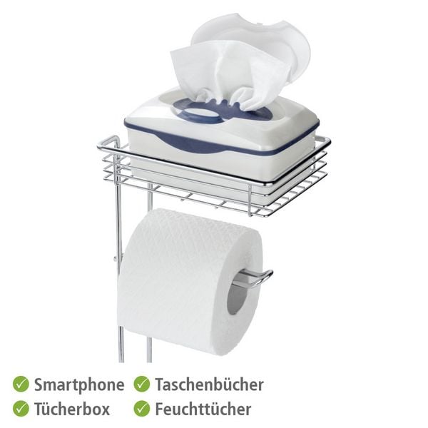 Stehender Toilettenpapierhalter aus Chrom – mit Ablage und Halter für Ersatzrollen