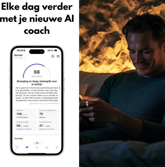 Focus® S2 Smart Ring - Gold - Größe 6 - AI Coach - Herzfrequenz - Menstruationszyklus - Schlafüberwachung - Recovery Score - Smart Ring - Sport Performance - Schrittzähler -IP68 Wasserdicht - O2 Messung - Frauen - Männer - Wearables - Ladeetui - Schutzrin