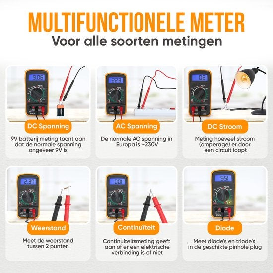 Strex - Digital-Multimeter - AC / DC - inkl. 9V Duracell-Batterie/ Zange & Aufbewahrungskoffer - Schwarz/Orange