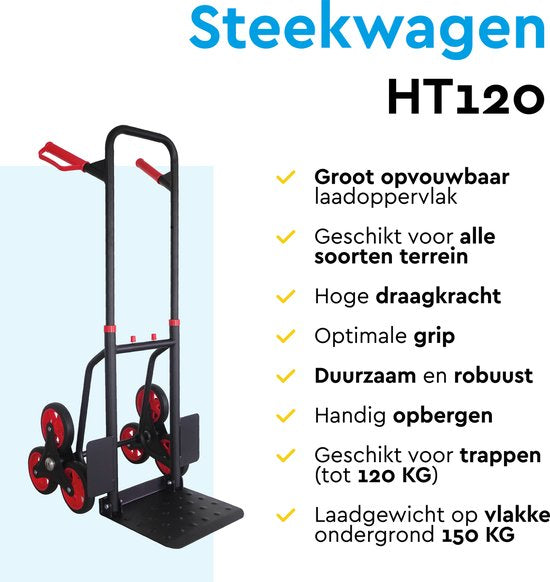BRASQ Treppenwagen - Stahl - 120KG Kapazität - Transportwagen - Transporthilfe - Zusammenklappbar - Treppenwagen