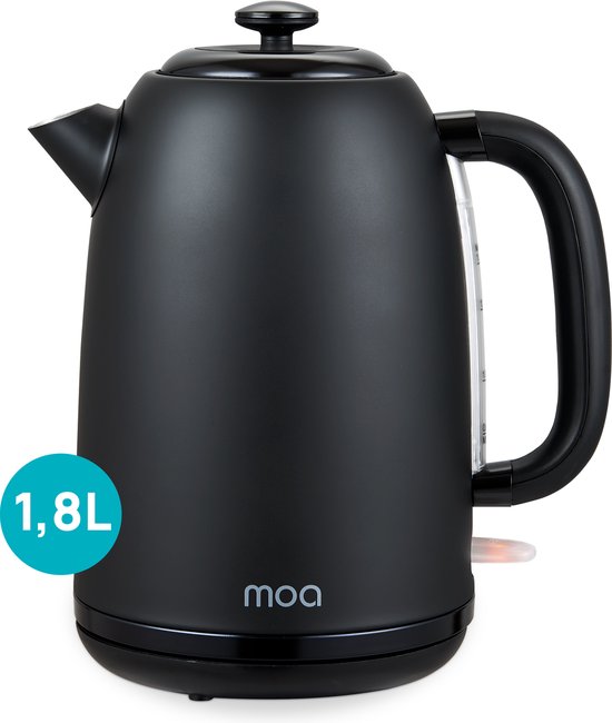 MOA Wasserkocher 1,8 Liter - Elektrischer Wasserkocher - Mit Kalkfilter und Anti-Rutsch - 2200W - Schwarz