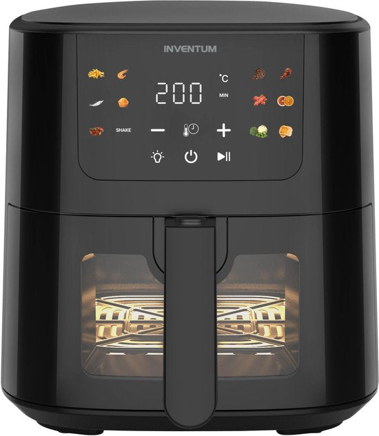 Inventum GF502HLDB Heißluftfritteuse – 5 l – Sichtfenster – 11 Programme – 70–200 °C – Für bis zu 5 Personen – Schwarz – WK