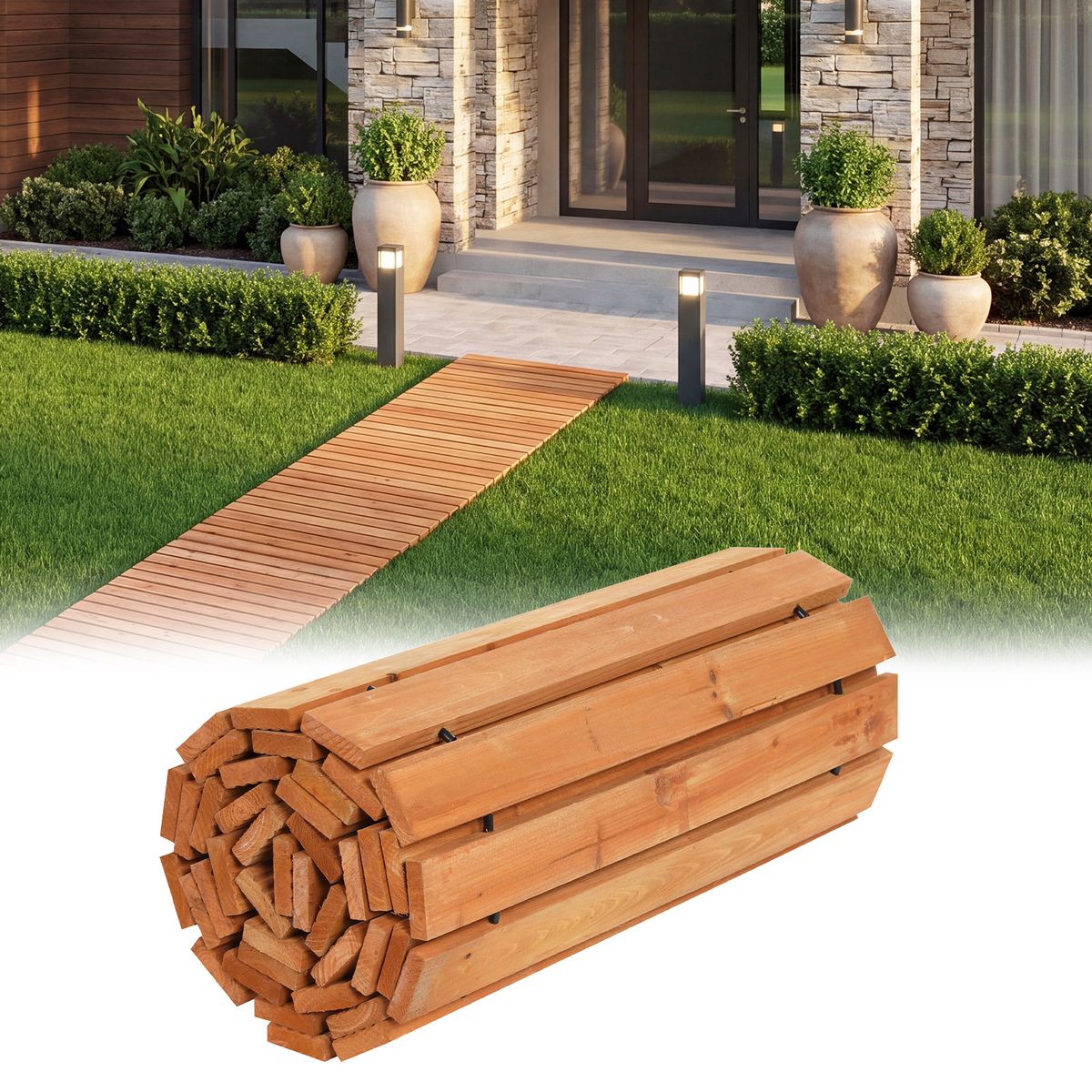 Coast Gartenlaufbrücke aus Holz – ausrollbar – rutschfeste Oberfläche – hellbraun 245 x 55 cm