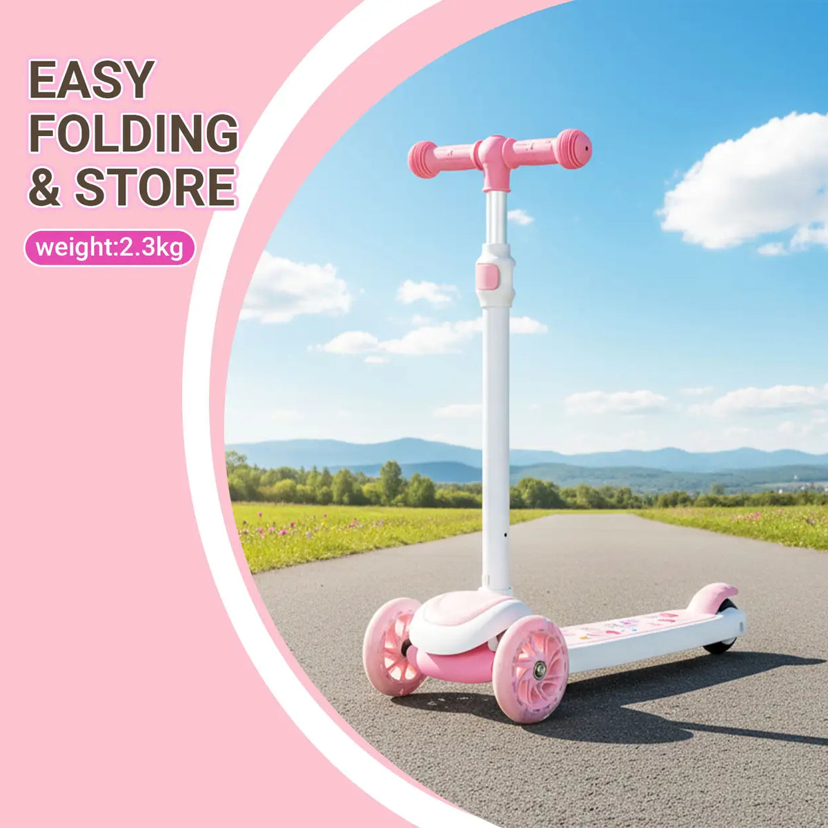 Neuleb Balance-Scooter mit beleuchteten Rädern – extra breites Deck – rosa