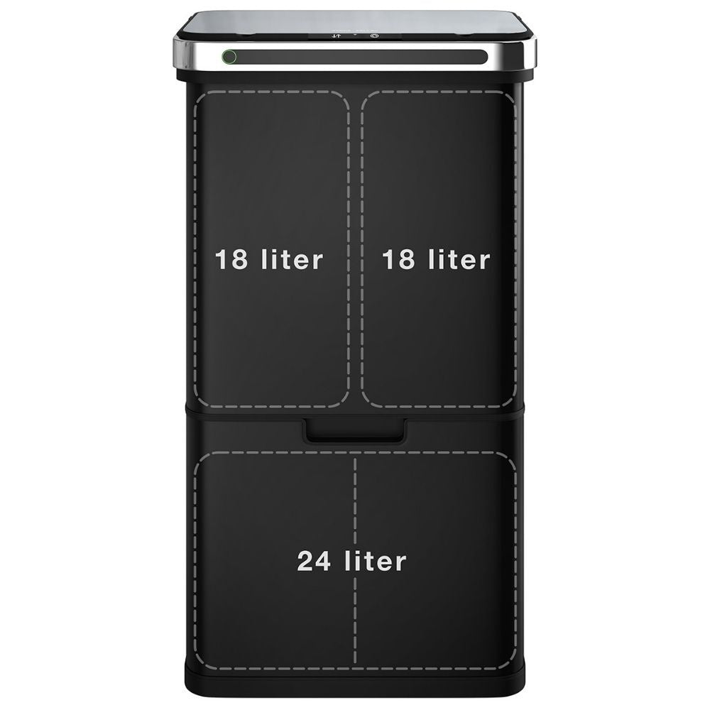 StangVollby Halden Abfalleimer mit Sensor - 60 L (2Ã—18L + 2Ã—12L) - Schwarz - 4 Fächer - Automatischer Luftfilter