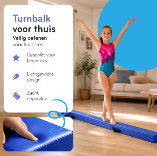 ProSkill Klappbarer Turnbalken – Blau – 210 x 10 x 10 cm – Schwebebalken, Kunstleder