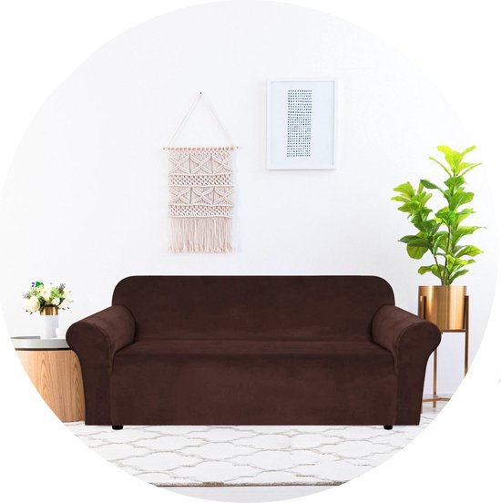 Hilvard - Sofabezug 3-Sitzer-Sofas - (185 - 230 cm) - Dunkelbraun - Samt - Sofaschoner - Möbelbezug - Gegen Beschädigungen und Flecken - Sitzbezug - Sitzbezug