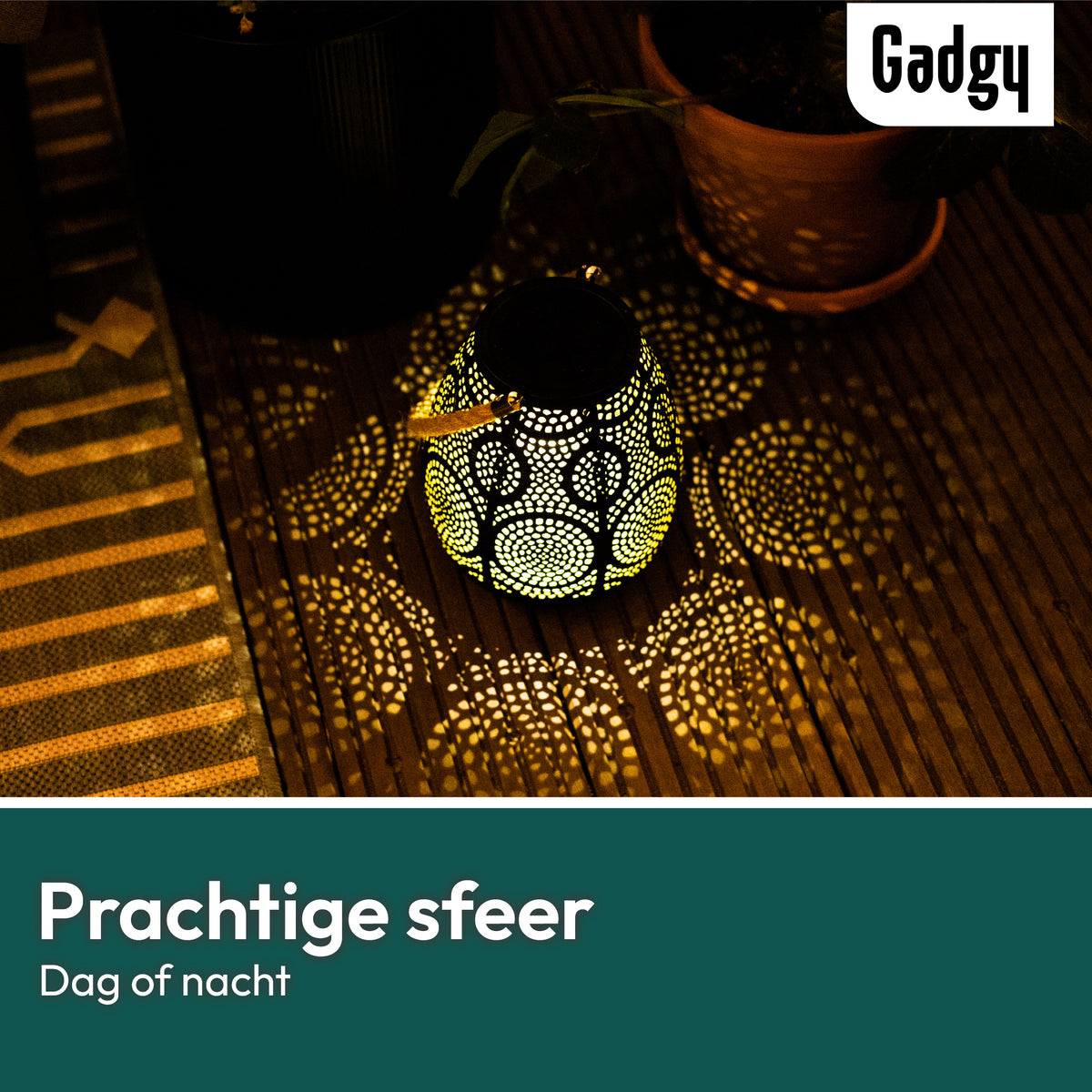 Gadgy Solar Tischlampe Kreise - Solar Gartenleuchten Solarenergie mit Schatteneffekten - Solarlampe Garten, Terrasse & Balkon - Gartenleuchten Led Outdoor Hanging - Laterne Windlicht auf Solarenergie - Laterne für draußen - Bronze / Gold