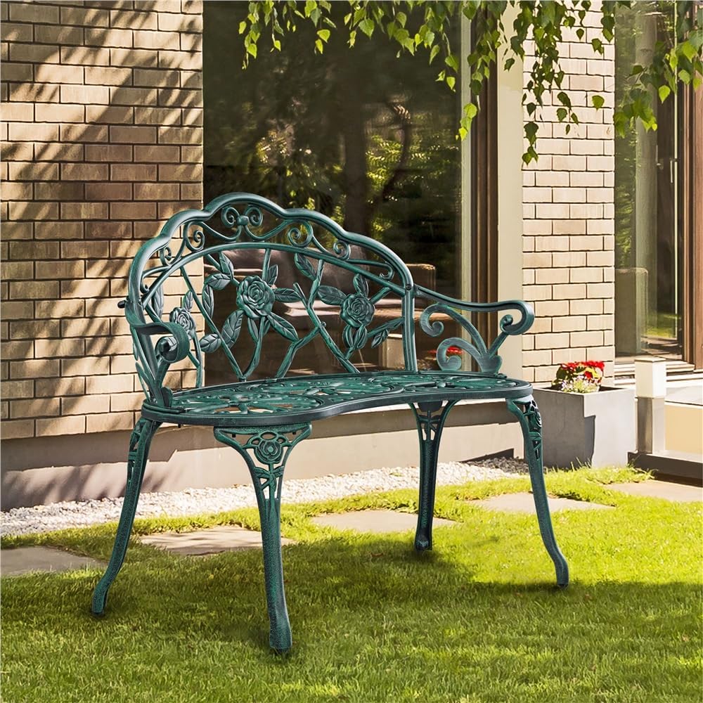 Yaheetech Vintage-Gartenbank 99,5 x 57 x 78,5 cm – Grün – 2-Sitzer – Metall – 227 kg