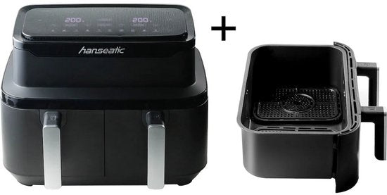Hanseatic Heißluftfritteuse - 9L – Dual Zone mit 2 Schubladen – 10 Programme – Trocknungsfunktion
