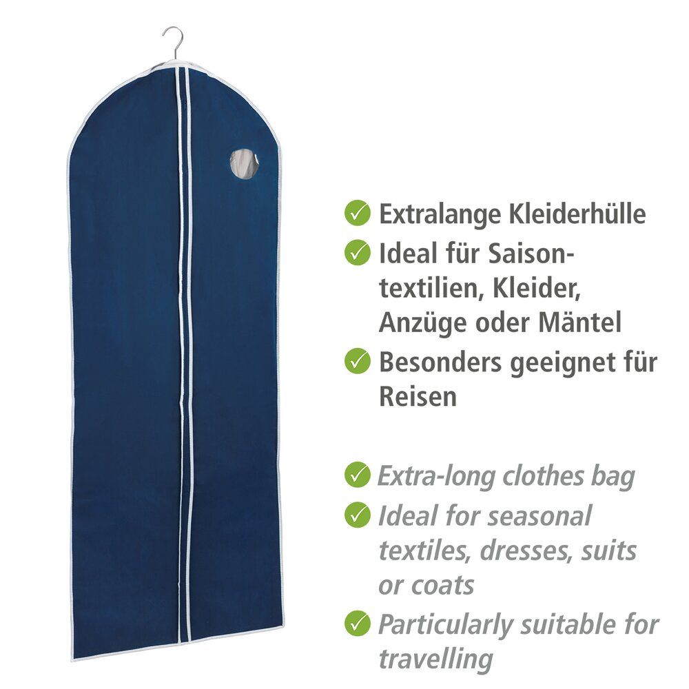 WENKO Air Kleidersack Dunkelblau – Recyceltes, atmungsaktives Vlies – Mit Reißverschluss und Sichtfenster