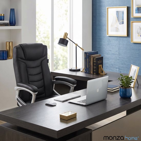 Monza Home® Bürostuhl Schwarz – Ergonomischer Bürostuhl – PU-Leder – Verstellbar – 150 kg Tragkraft – Luxuriöser Chefsessel