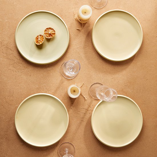 4er-Set Essteller (Ø 21,8 cm / 8,5 Zoll), Tellerset, Frühstücksteller, Dessertteller, Geschirrset für 4 Personen, Geeignet für Restaurants, Gastronomie, Feiern, Familienfeste, Bankette und Picknicks, mikrowellen- und spülmaschinenfest, Keramik