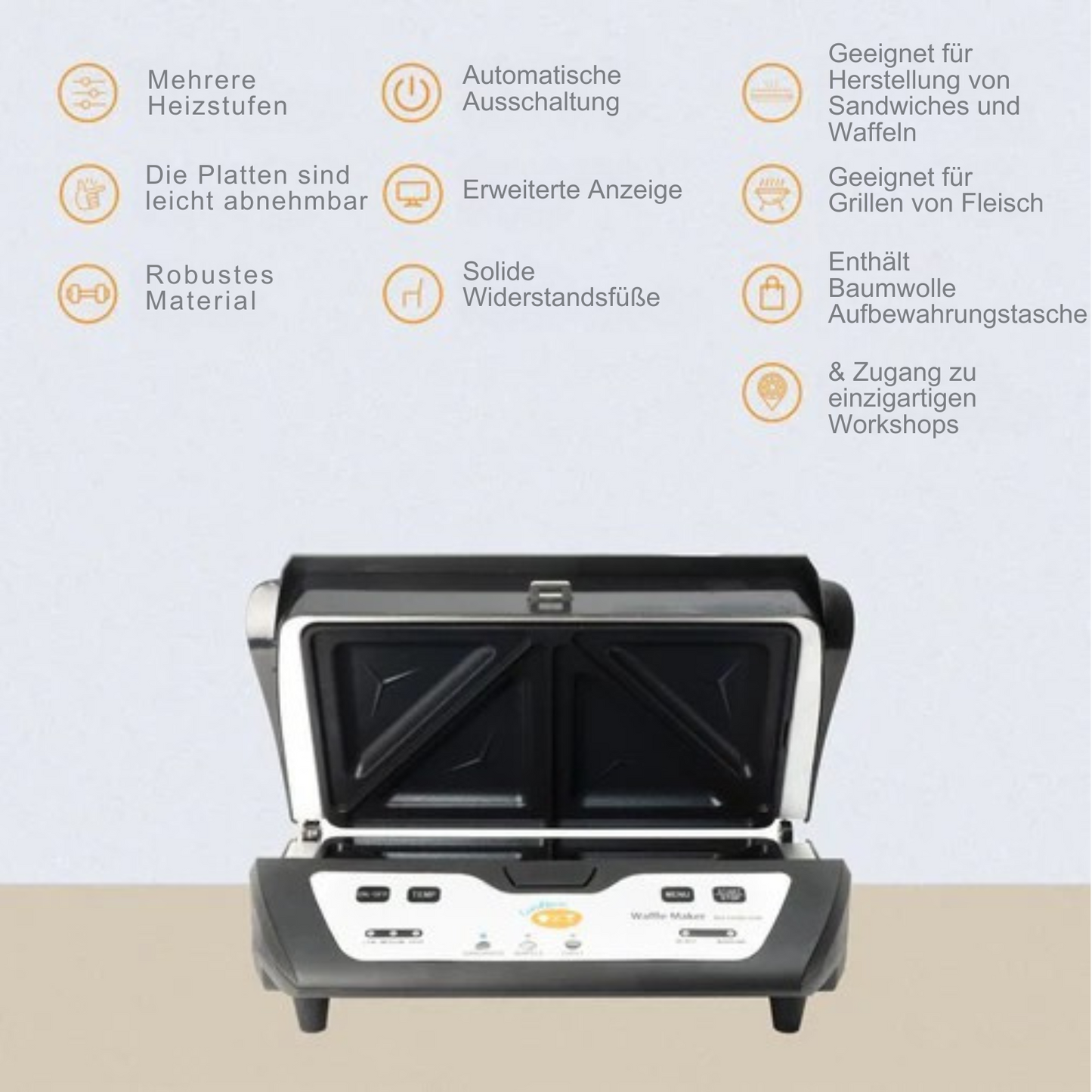 CuisiNoon® - Premium Multifunktions-Waffeleisen - Toast- und Grillgerät - Sandwichmaker - Schwarz