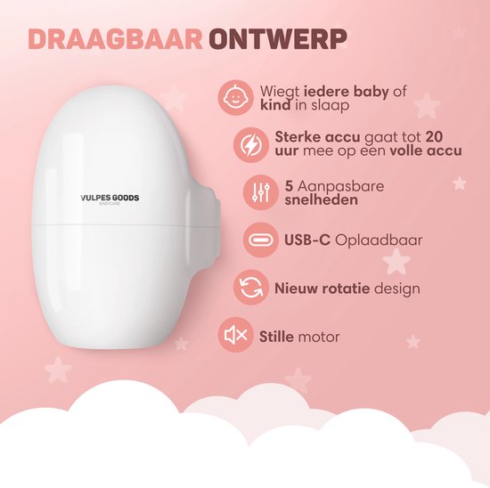 Vulpes Goods® BabyCare - Babywippe für Kinderwagen - Babyschaukel - Babywippe - Automatisches Wippen - Inkl. Reisetasche - PRO Version
