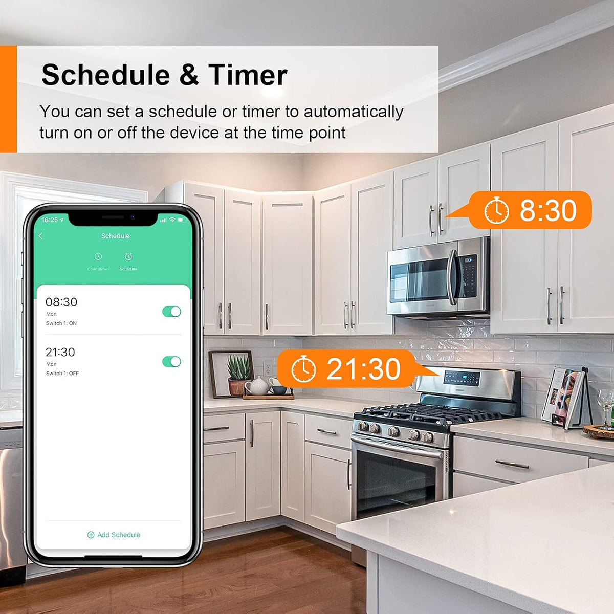 Antela Smart-Steckdose mit Energieverbrauchsanzeige, 2er-Set – WLAN und Sprachsteuerung – Weiß – Feuerfestes ABS