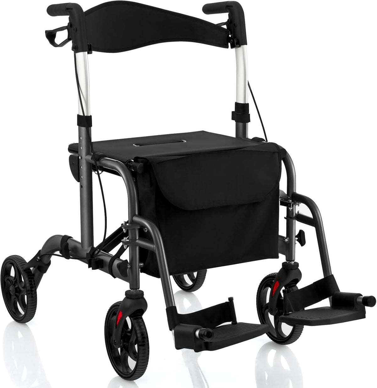 Coast Faltbarer Rollator - Multifunktional - Höhenverstellbar - Mit Tasche und Stockhalterung - Schwarz