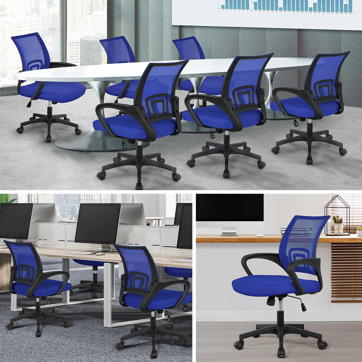 Yaheetech Bürostuhl Ergonomisch - Ausgestattet mit atmungsaktivem Mesh-Gewebe und Schaukelfunktion und breite Sitzfläche - Für Büro und Studie - Blau Nylon und Stahl - 60,5 x 60 x 87-97 cm