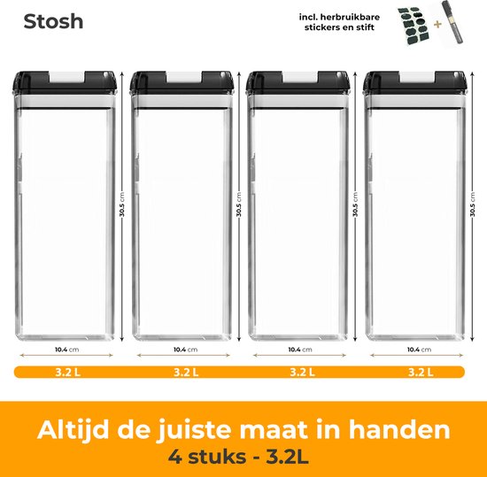Stosh Vorratsgläser - Vorratskanister - Bonbonglas - 4 Stück - 3.2L - BPA frei - Kunststoff
