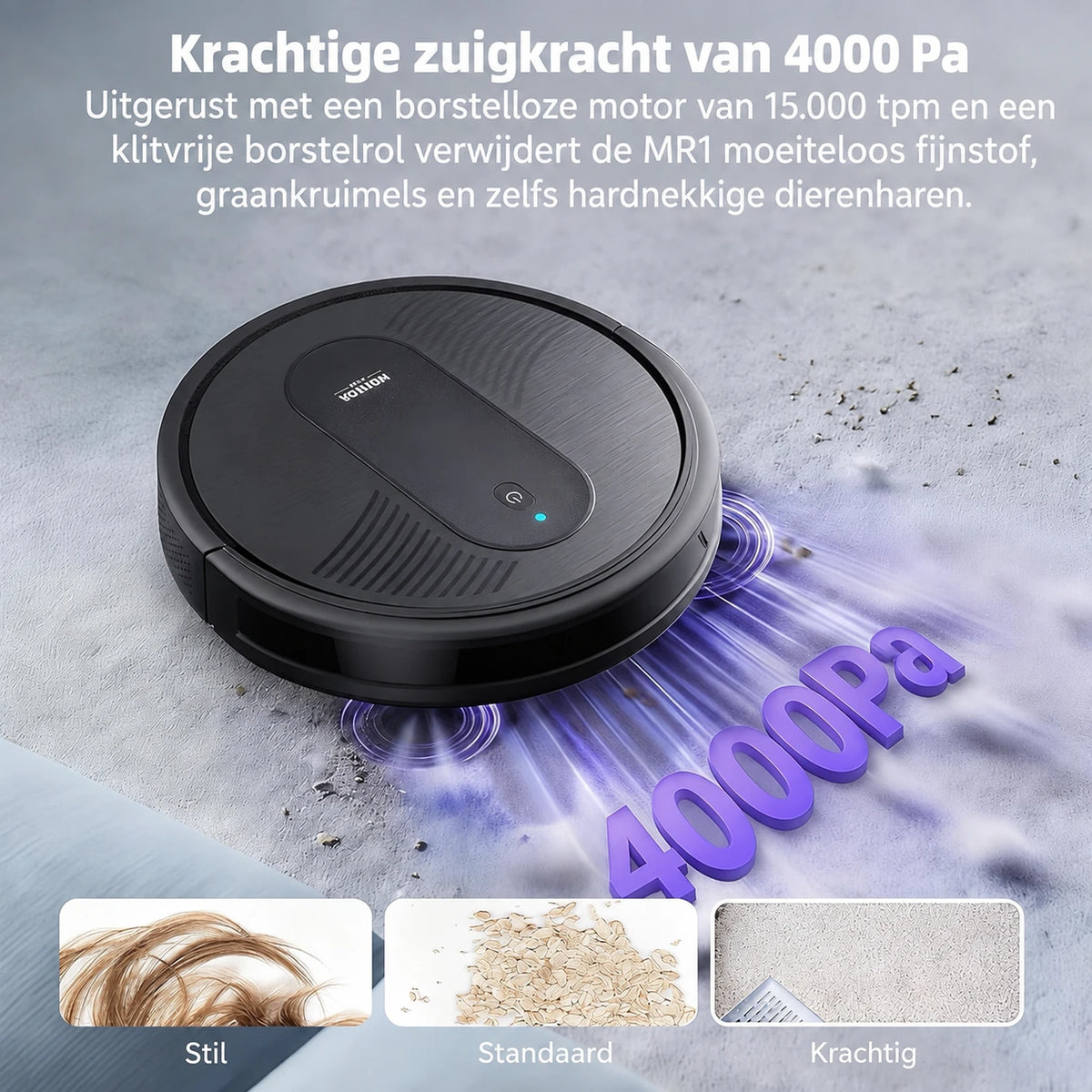 monsga „MONSGA MR1 Roboterstaubsauger, Roboterstaubsauger mit 3000 Pa starker Saugkraft, 3,2" superflach, 140 Min. Laufzeit, Staubsaugerroboter für Hartböden/kurzflorige Teppiche/Tierhaare, Fernbedienung/App/Sprachsteuerung, Reinigungsplanung