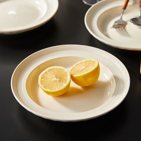 4er-Tellerset (Ø 20,4 cm / 8 Zoll), Frühstücksteller, Pastateller, Geschirrset für 4 Personen, geeignet für Restaurants, Gastronomie, Feiern, Familienfeste, Bankette und Picknicks, mikrowellen- und spülmaschinenfest, Keramik