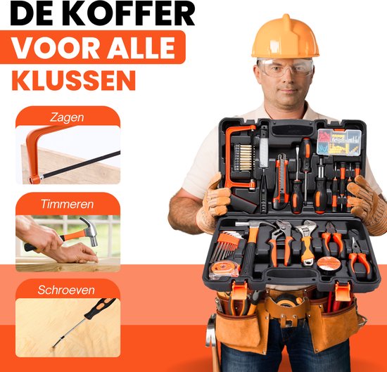 Vertrex Werkzeugkoffer gefüllt - Werkzeuge - Werkzeugsatz - Werkzeugkoffer - Schraubendrehersatz - Bandmaß - Bandmaß - Hammer - Bitsatz - Inbusschlüsselsatz - Spannungsprüfer - Säge - Stanley-Messer
