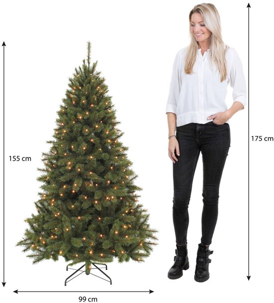 Triumph Tree Bristlecone Kunstbaum – Weihnachtsbaum mit 144 warmweißen LED-Lichtern – Weihnachtsdekoration für den Innenbereich – Klappkonstruktion für schnellen Aufbau – H 155 x Ø 99 cm – Grün