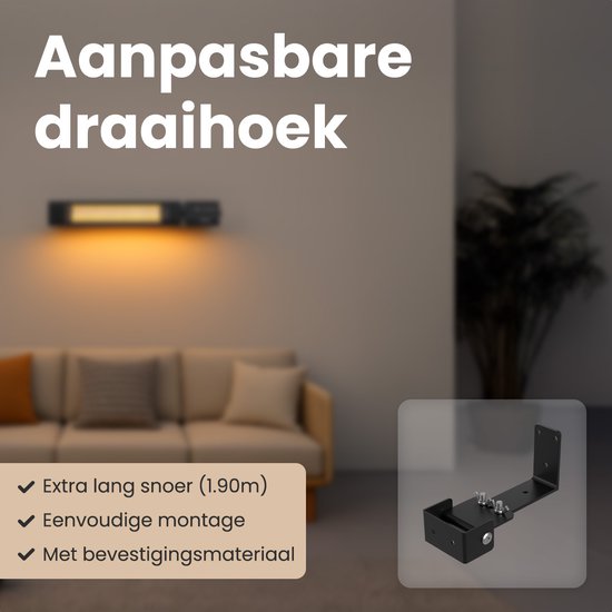 Auronic Terrassenstrahler - Infrarotheizung - Touch Display - 10m2 - Elektrisch - 2000W - Fernbedienung - 9 Stufen - Schwarz