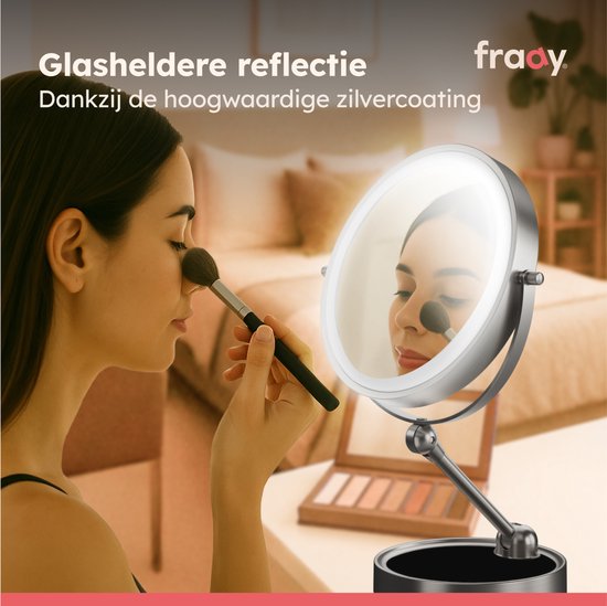 Fraay® Make-up-Spiegel mit LED-Beleuchtung - 10-fache Vergrößerung - Vergrößerungsspiegel mit Licht - wiederaufladbar - Rasierspiegel - Badezimmerspiegel - Nickel