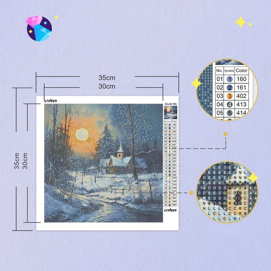 Rubye® Diamantmalerei - Diamantmalerei Erwachsene - Diamantmalerei Kinder - Diamantmalerei Komplettpaket - Winterhaus -30x30cm