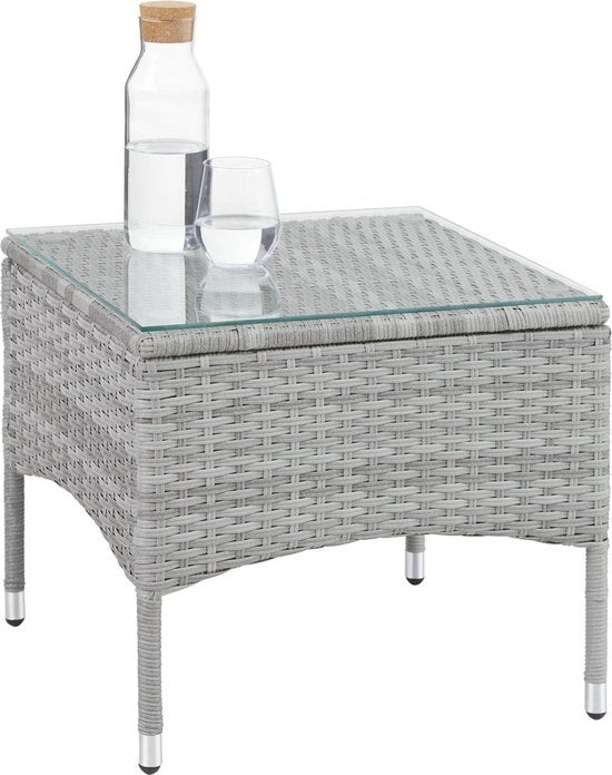tectake - Geflechtmöbel-Gartenset mit abnehmbaren Bezügen, 2 Stühle und Tisch mit Glasplatte, 2x Outdoor-Loungesessel mit Armlehnen und Gartentisch, Gartenmöbel-Set, Balkonmöbel - hellgrau - Poly-Rattan