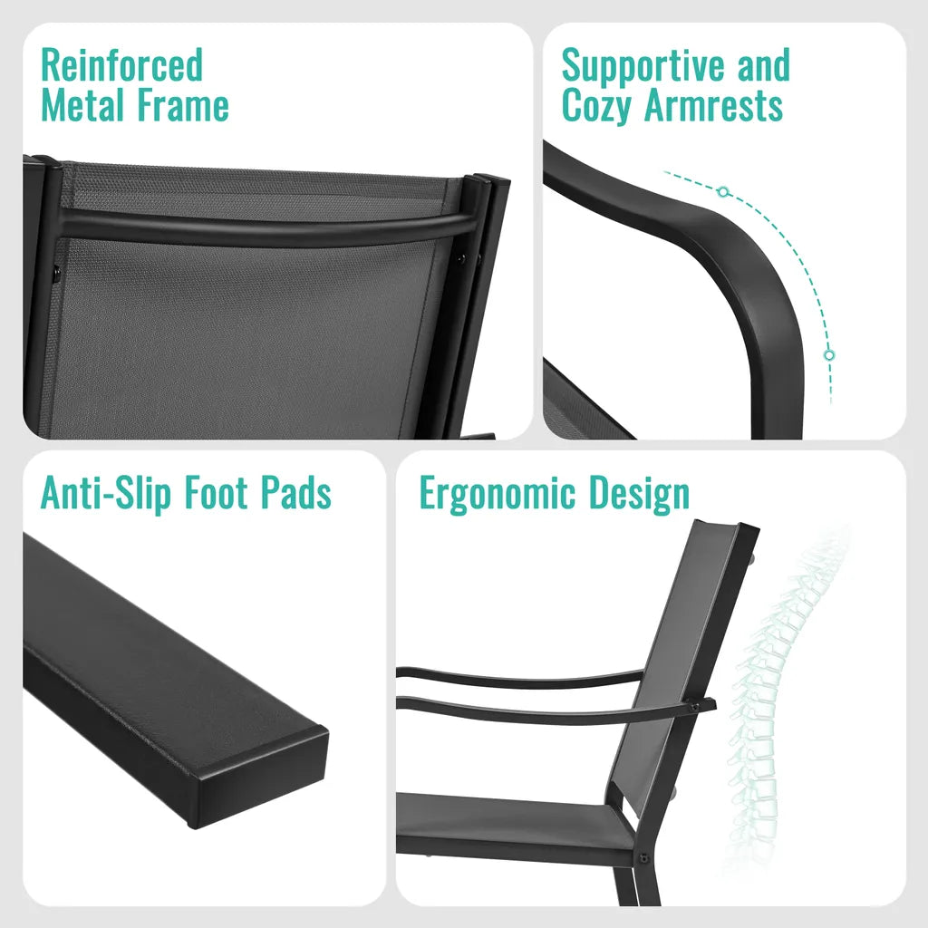 Yaheetech Gartenstühle, 2er-Set, stapelbar, 56,5 x 67 x 86,5 cm – Grau – Wetterfeste Esszimmerstühle bis 136 kg