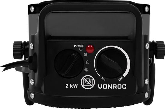 VONROC Elektroheizgerät - Strahlheizgerät - Heizlüfter - Keramik - 3 Stufen: 1000W/2000W/Ventilator - für Räume bis 20m2 - grau
