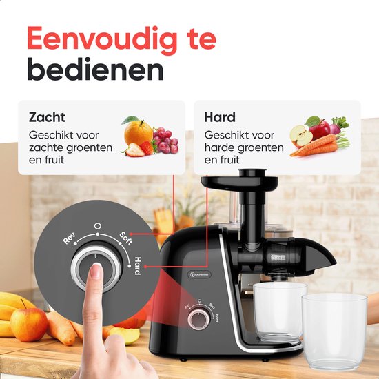 Kitchenwell Entsafter - 700ml - Mit Fruchtfleischbehälter - Gemüse- und Obstpresse - BPA frei - Schwarz