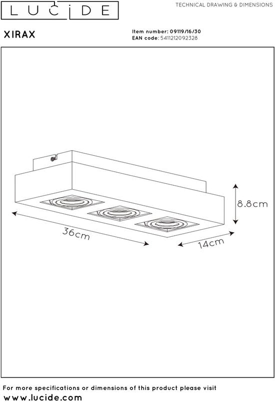 Lucide XIRAX – Deckenstrahler (Deckenleuchte) – LED, dimmbar in warme Farbtöne – GU10 (MR16) – 3 × 5 W, 2200 K/3000 K – Schwarz