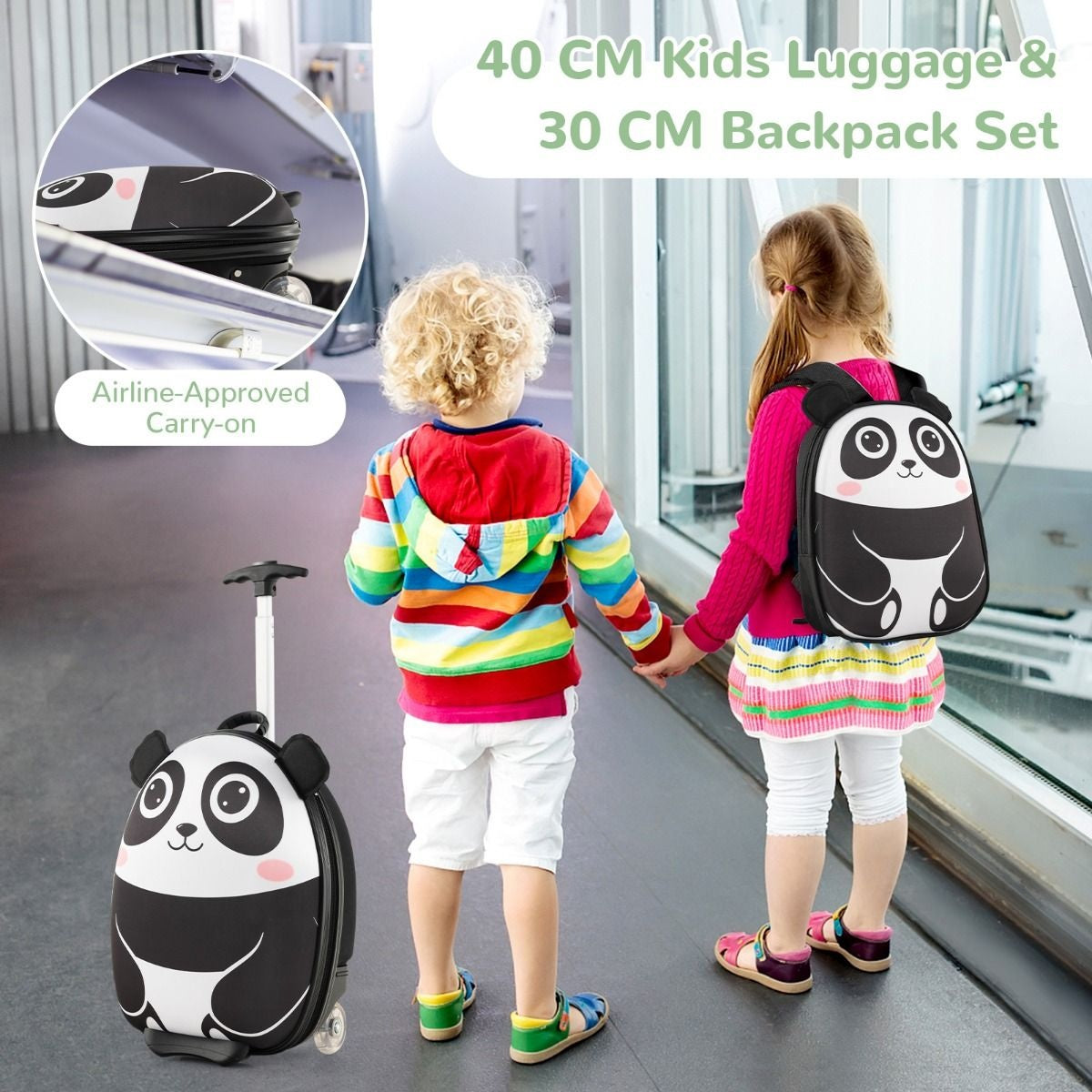 Coast 2-teiliges Kinderkofferset - Rucksack + Reisetrolley - Weiß + Schwarz - 30 x 21 x 40 cm