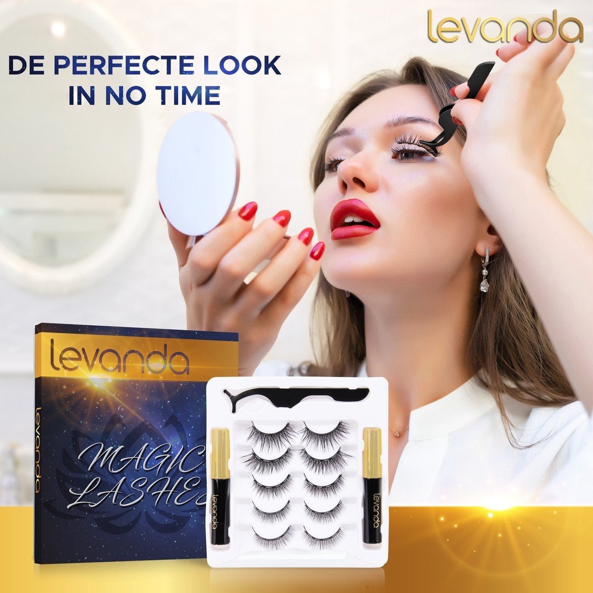 Levanda Falsche Wimpern mit magnetischem Eyeliner schwarz - Wimpernverlängerung magnetische Wimpern - falsche Wimpern magnetischer Stift und Applikator