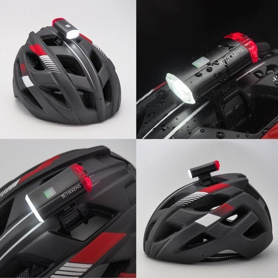 Tikkens - Helmlampe LED - Front- & Rücklicht - USB wiederaufladbar - wasserdicht- Schwarz