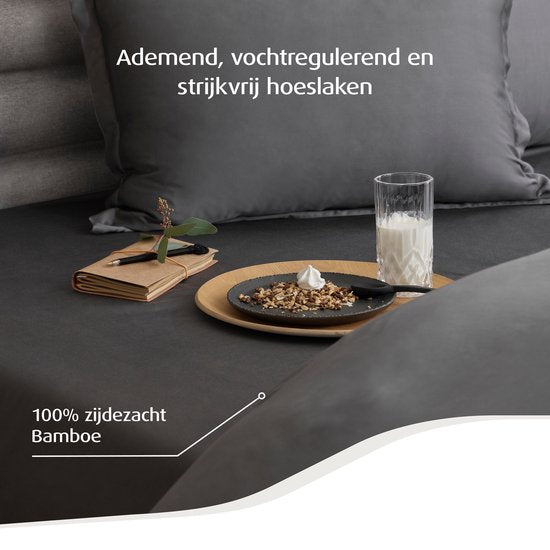 Home by TEMPUR® Topper Spannbetttuch - Anthrazit - 180 x 200 x 9 cm - Seidenweiches Bambus - Spannbetttuch bügelfrei - trocknergeeignet