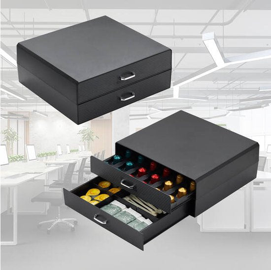 BRASQ Kapselhalter für Nespresso Tassen - für Dolce Gusto Tassen - Bis zu 50 Tassen - Kaffeetassenhalter Schwarz - Aufbewahrungsbox mit 2 Schubladen - Vertuo - K-cup