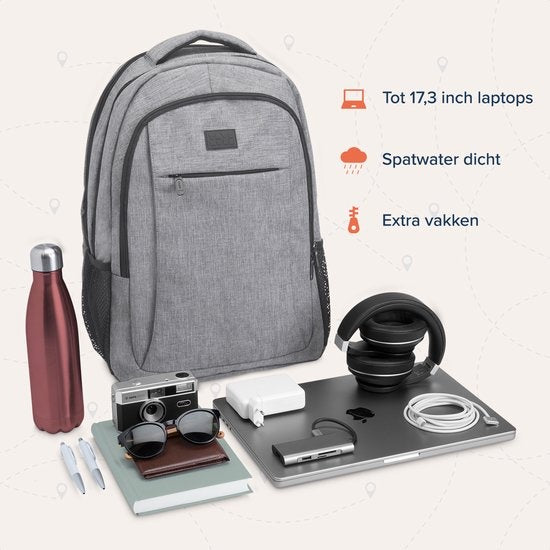 TRVLMORE Rucksack - 36L - 17.3 Zoll - Laptop-Rucksack - Schultasche - Unisex - Spritzwassergeschützt Grau