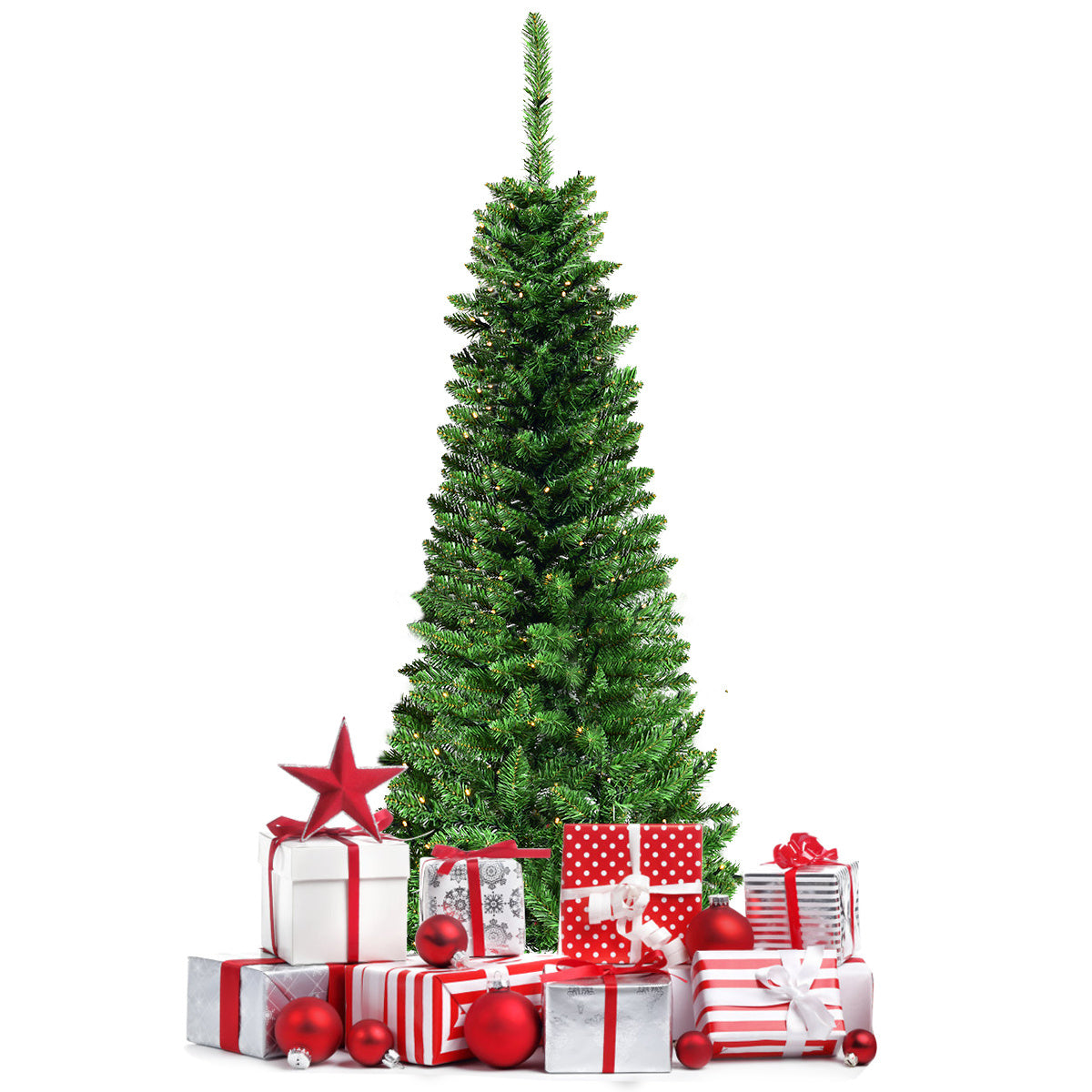 Künstlicher Weihnachtsbaum Coast Schmal - MIT warmweißen LED-Lichtern - Grün - 135cm