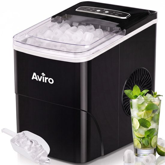 Aviro Eiswürfelmaschine XL – 2 l – Mit Eislöffel – Eiswürfelbereiter – 16 kg / 24 Std. – Selbstreinigungsfunktion – Schwarz